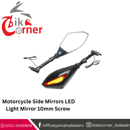 Motorcycle Side Mirrors LED Light Mirror 10mm Screw